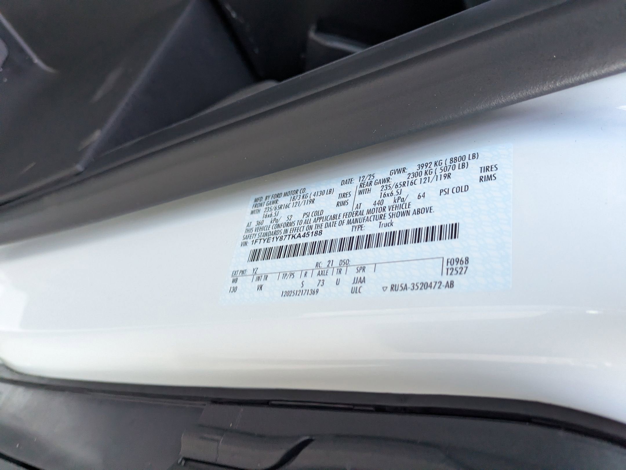 2026 Ford Transit Cargo Van T-150 130" Low Rf 8800 GVWR RWD