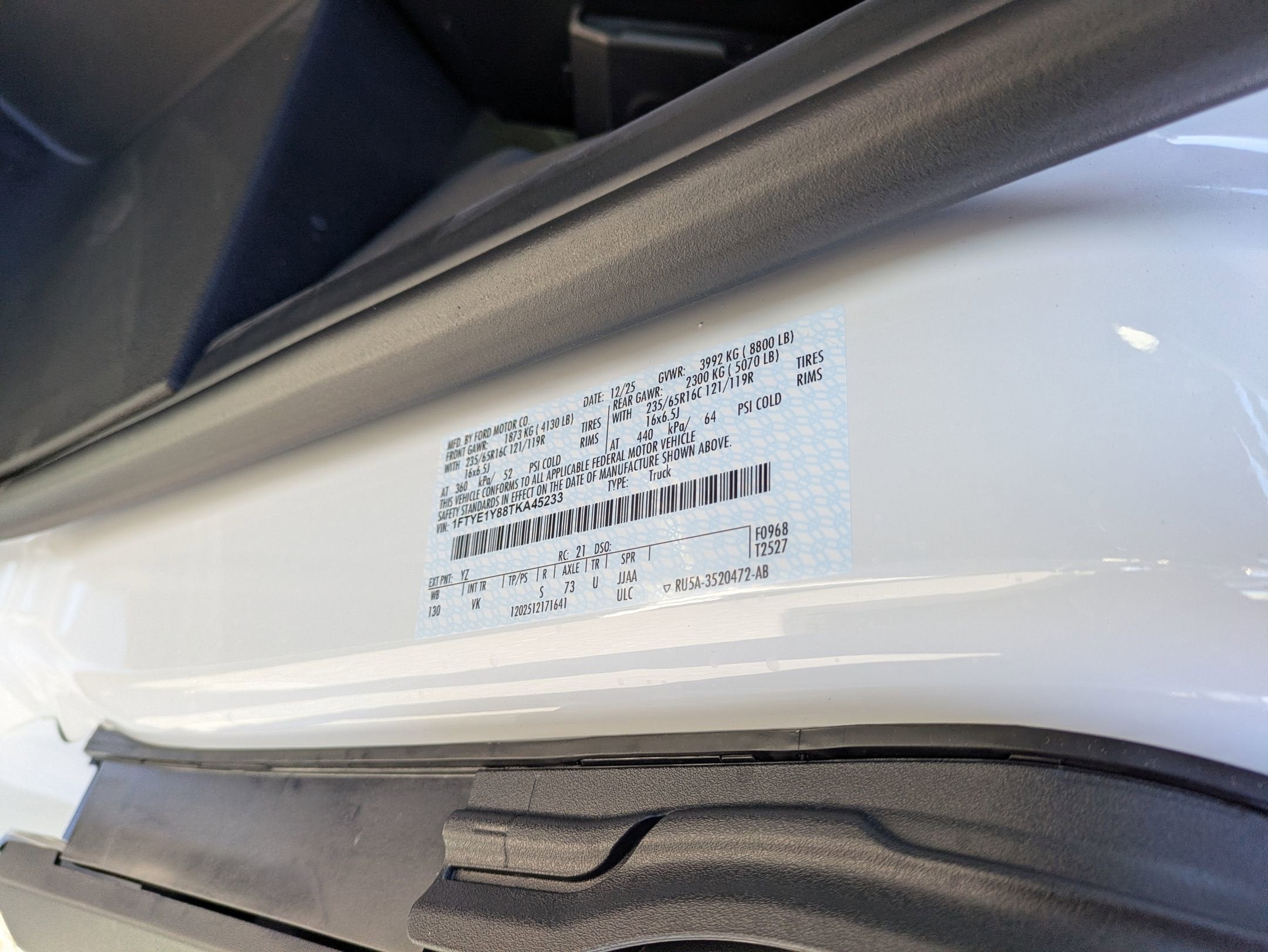 2026 Ford Transit Cargo Van T-150 130" Low Rf 8800 GVWR RWD